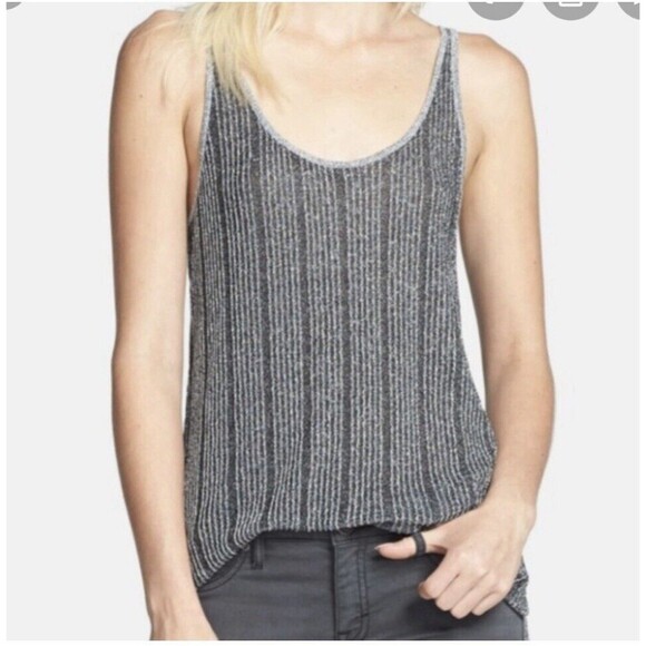 Leith Metallic Sparkle Gray Ribbed Tank Top Size Small New Years Eve Club Wear - Picture 1 of 7